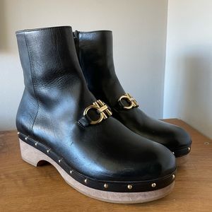 Ferragamo leather clog boots